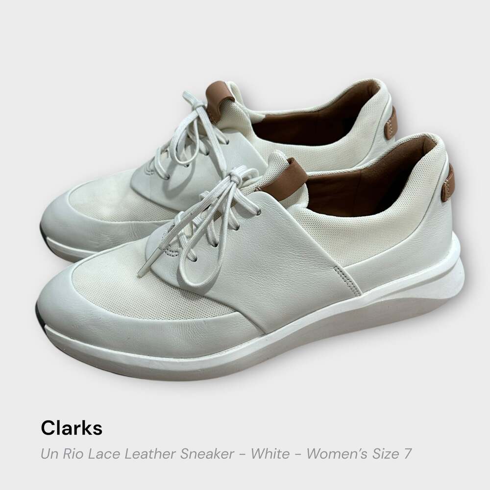 Clarks Unstructured Un Rio Lace White Leather Women's Sneakers Size 7
